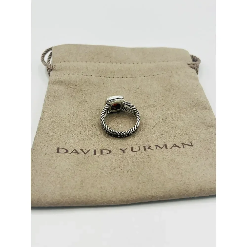 David Yurman Sterling Silver Garnet & Diamond Petite Albion Ring Size 7